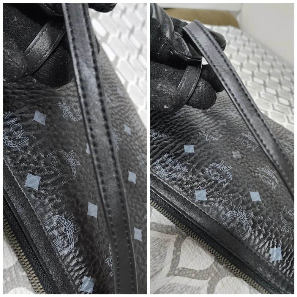 MCM Visetos Leather Pochette Shoulder Bag Black